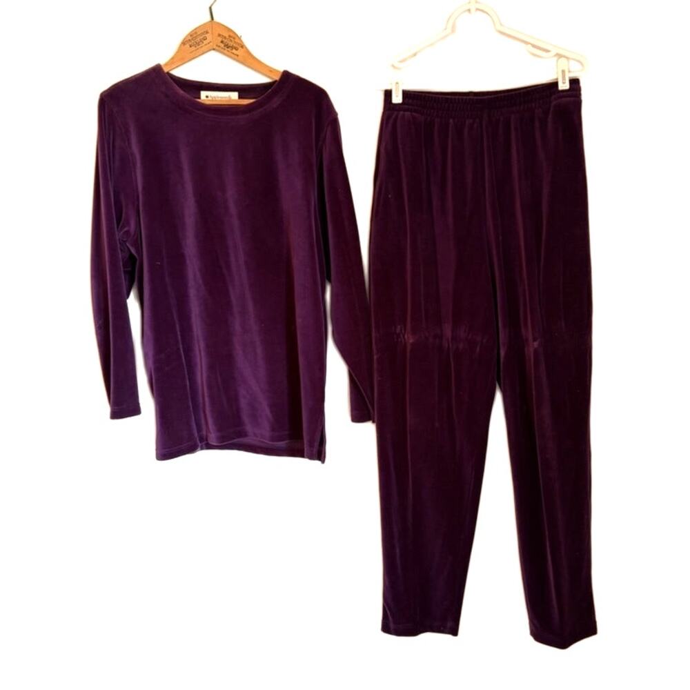 Appleseed's Women's 2-Piece Wine Velour Sweat Set Top & Pants L Purple